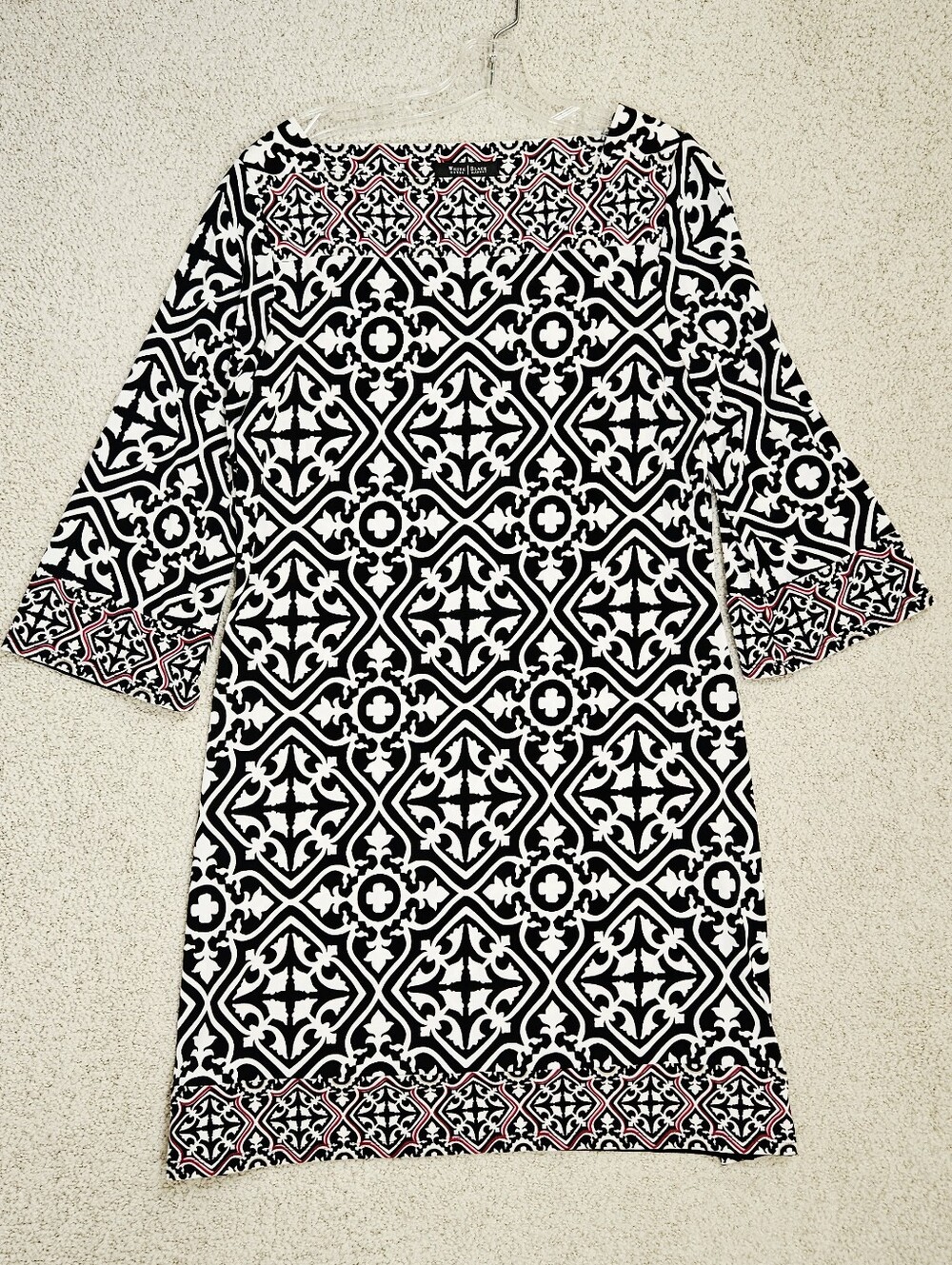 White House Black Market Sheath Dress Womens L Stretch 3/4 Sleeves Boat Neck